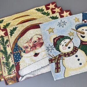 Set of 4 Christmas Tapestry Placemats Santa Snowman Holiday 18x12